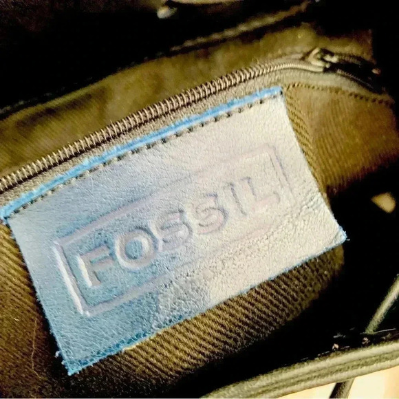 Vintage 90’s Y2K Navy Fossil Leather Drawstring Purse - Picture 6 of 8